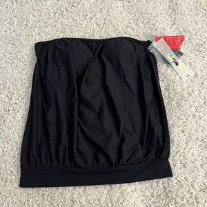 Spanx Tankini Swim Top Size 10 Ruched Black Lac Shaping Slimming Wired Bra